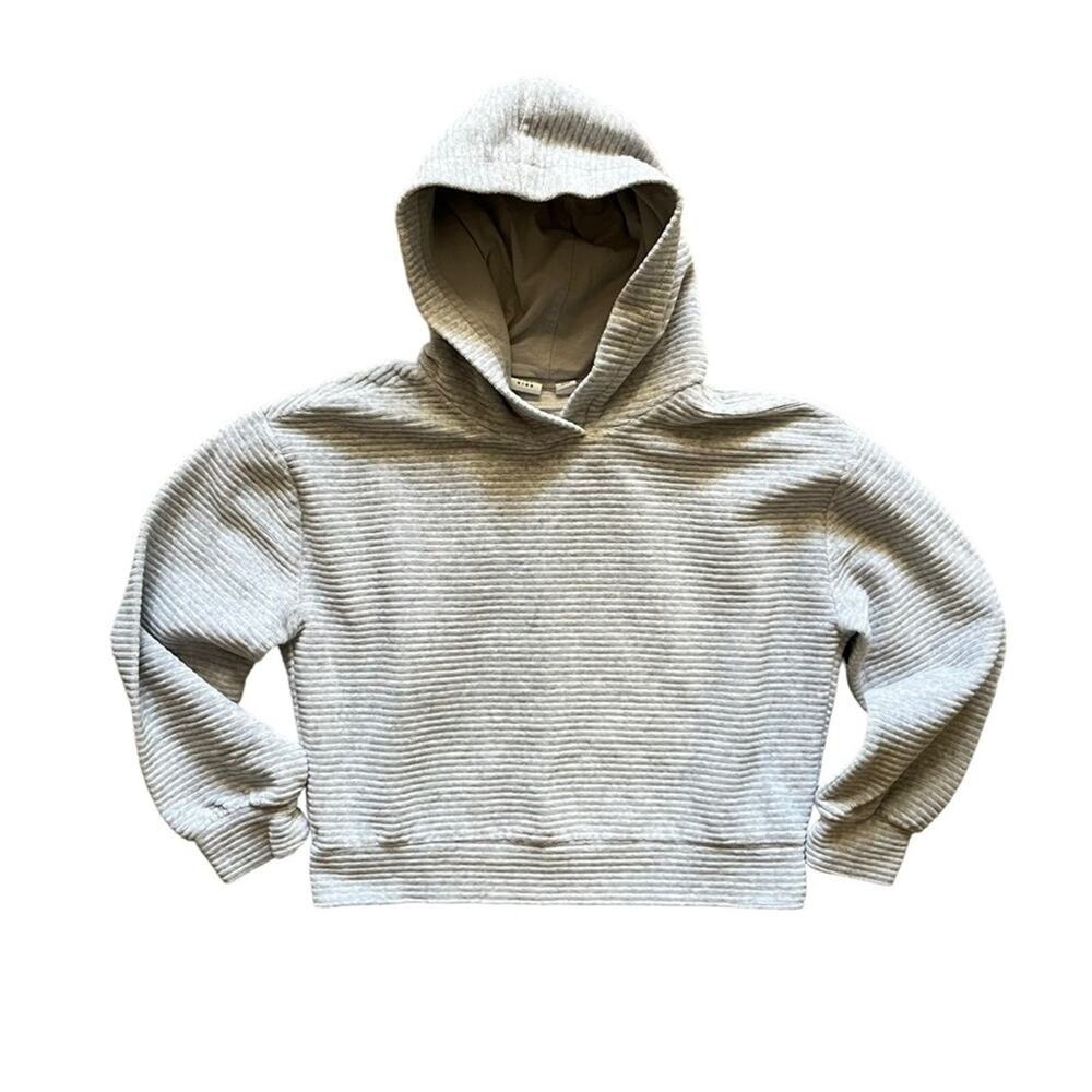 GAP Girls Cropped Hoodie Size Medium Gray Ribbed Kids Pullover Soft Long Sleeve